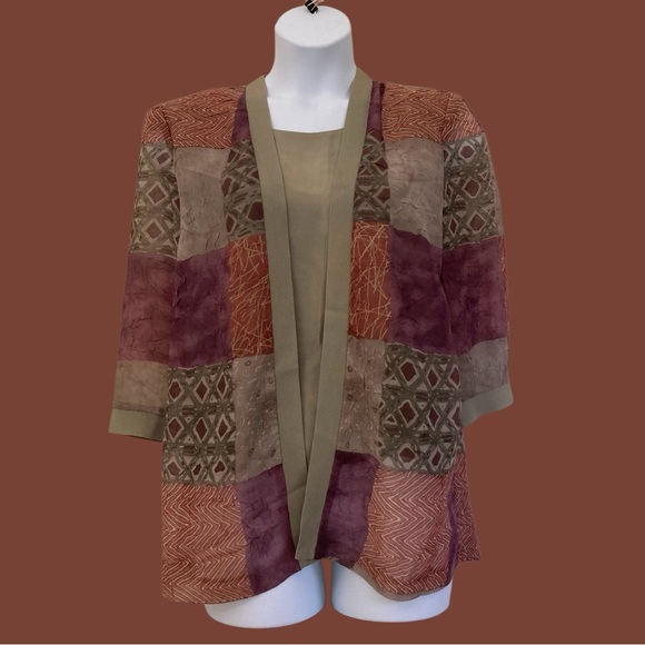 Vintage Giulia | Petite 12P Sage & Plum Long Sleeve 2 in 1 Pullover Jacket/Top - Picture 2 of 10